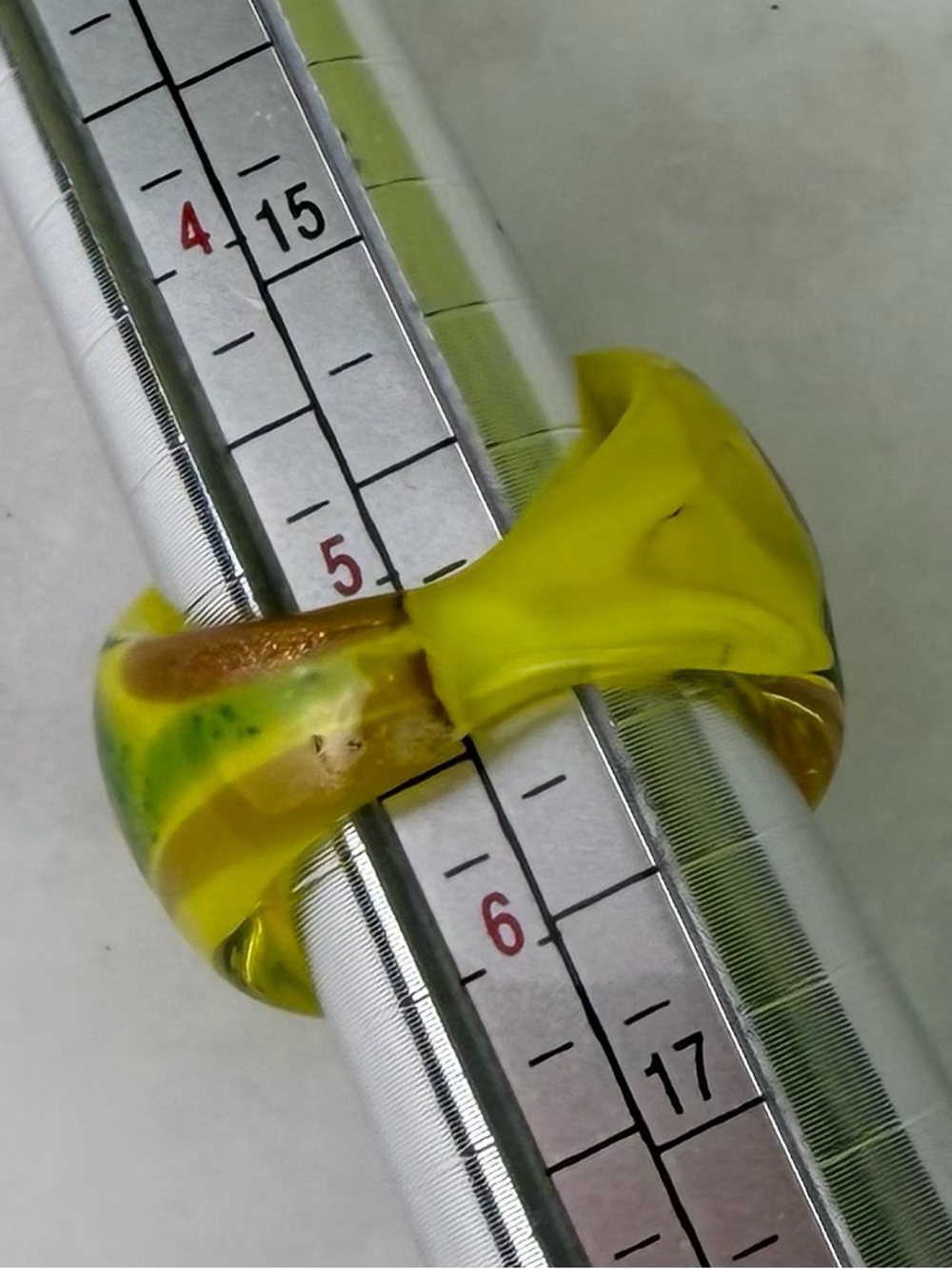 Artisan Murano Style Venetian Glass Dome Ring, Gold Dust & Yellow Size 5.5 - Picture 6 of 6